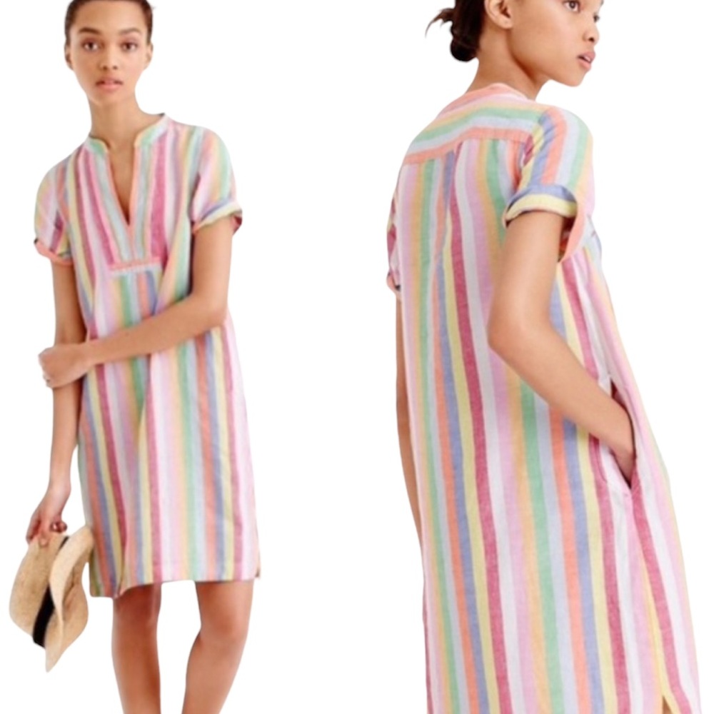 NWOT J.CREW cotton candy collection Linen/Cotton short sleeve XS dress pockets